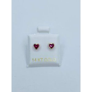 14k Gold earrings heart stud red ❤️ girl or women studs style